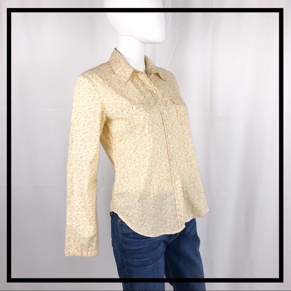 GAP Pastel Yellow, Floral Button Down Size Small - Picture 3 of 5